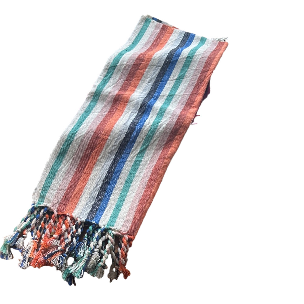 Striped Multicolor Hand Towel Hand Tied Tassels New With Tags Woven 2 Sides